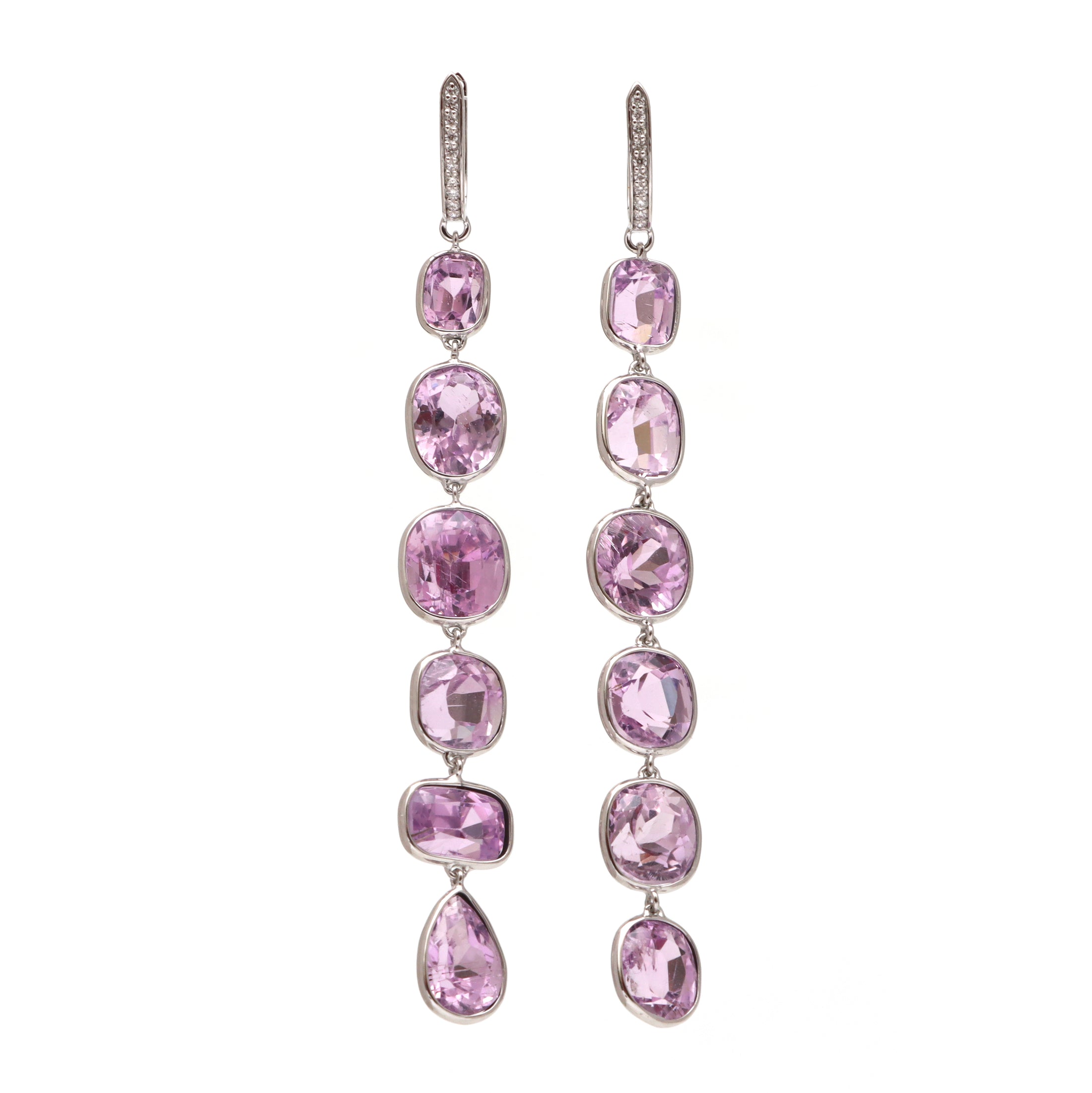 Natural Kunzite 18K gold earrings back view - NFJSD-1663