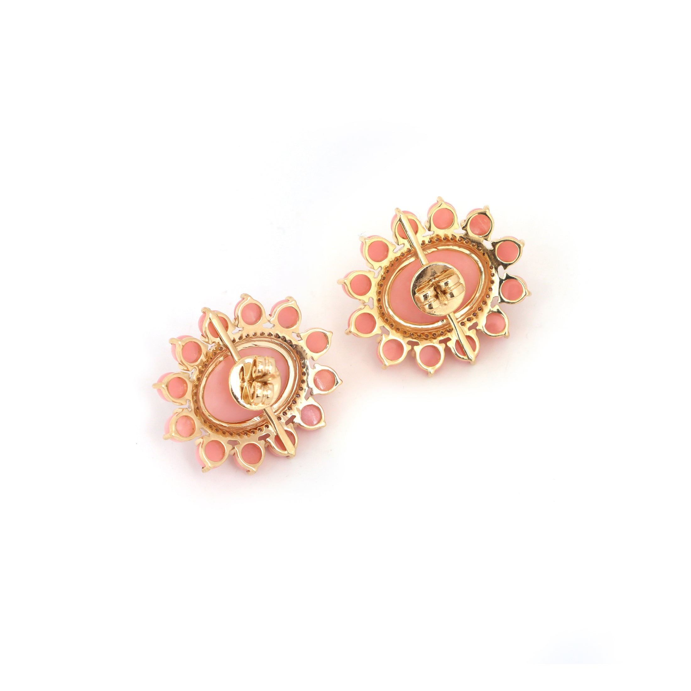 Natural Pink Opal 18K gold earrings back view - NFJSD-1826