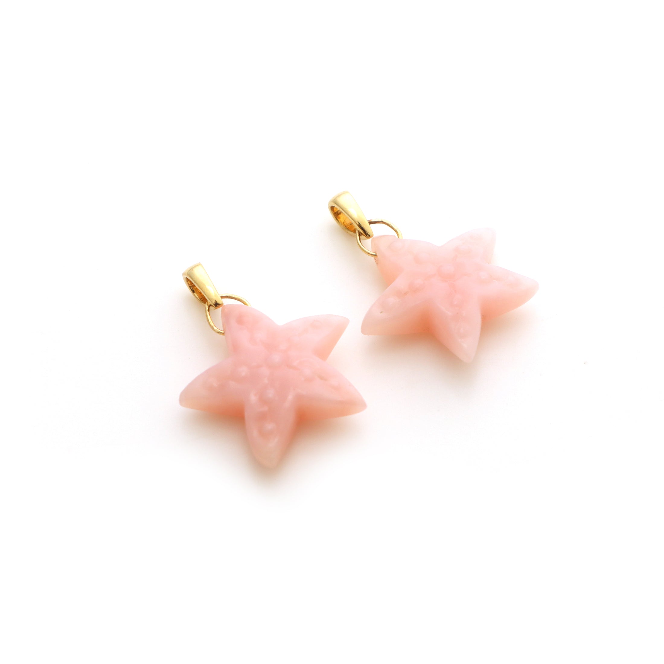 Natural Pink Opal Carving Star 14K gold charm top view - NFJSD-1336