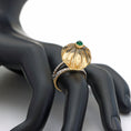 Load image into Gallery viewer, Natural Citrine Carving and Emerald Round Cabs 14K gold ring close-up detail - NFJSD-1014
