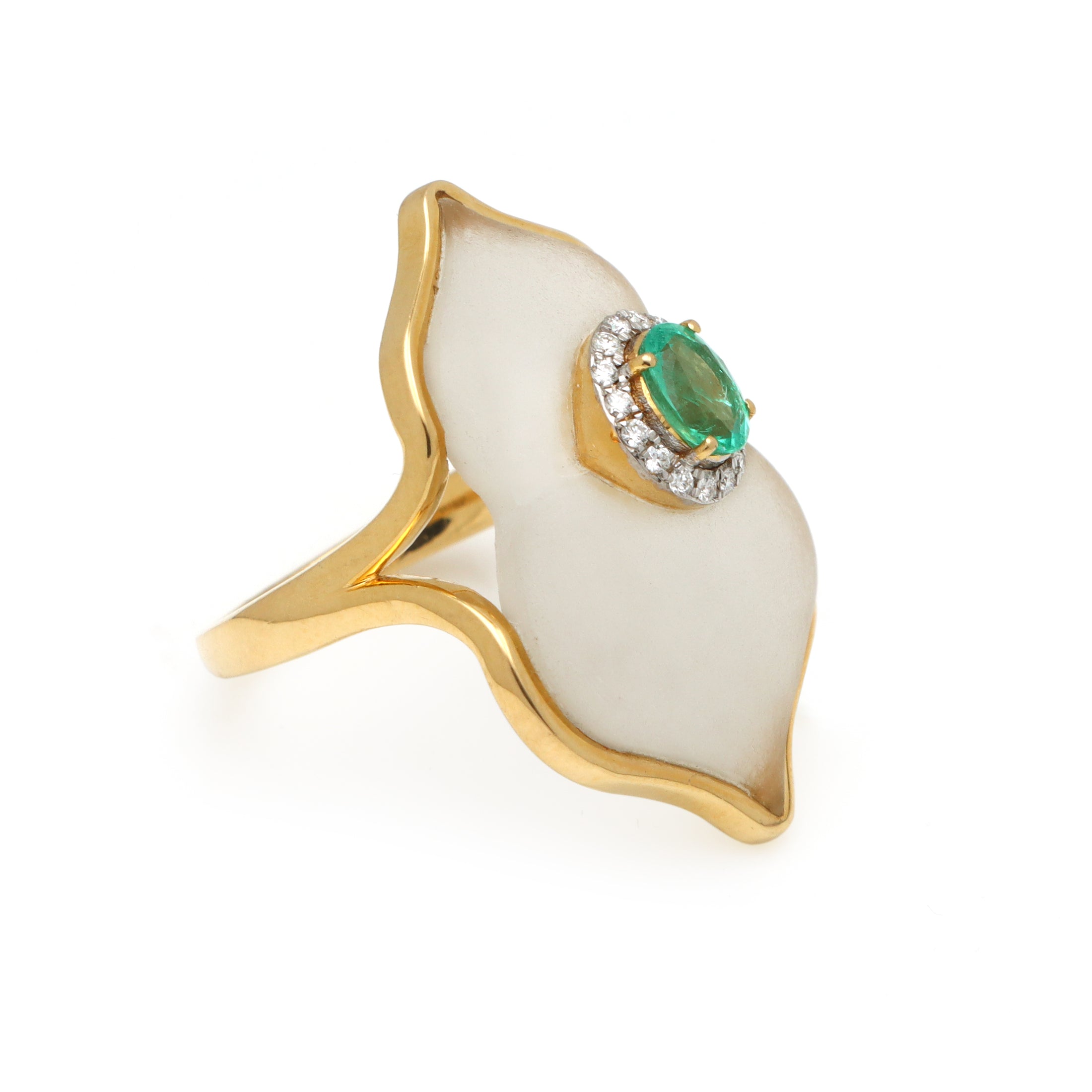 Natural Crystal Carving and Emerald 18K gold ring back view - NFJSD-1550