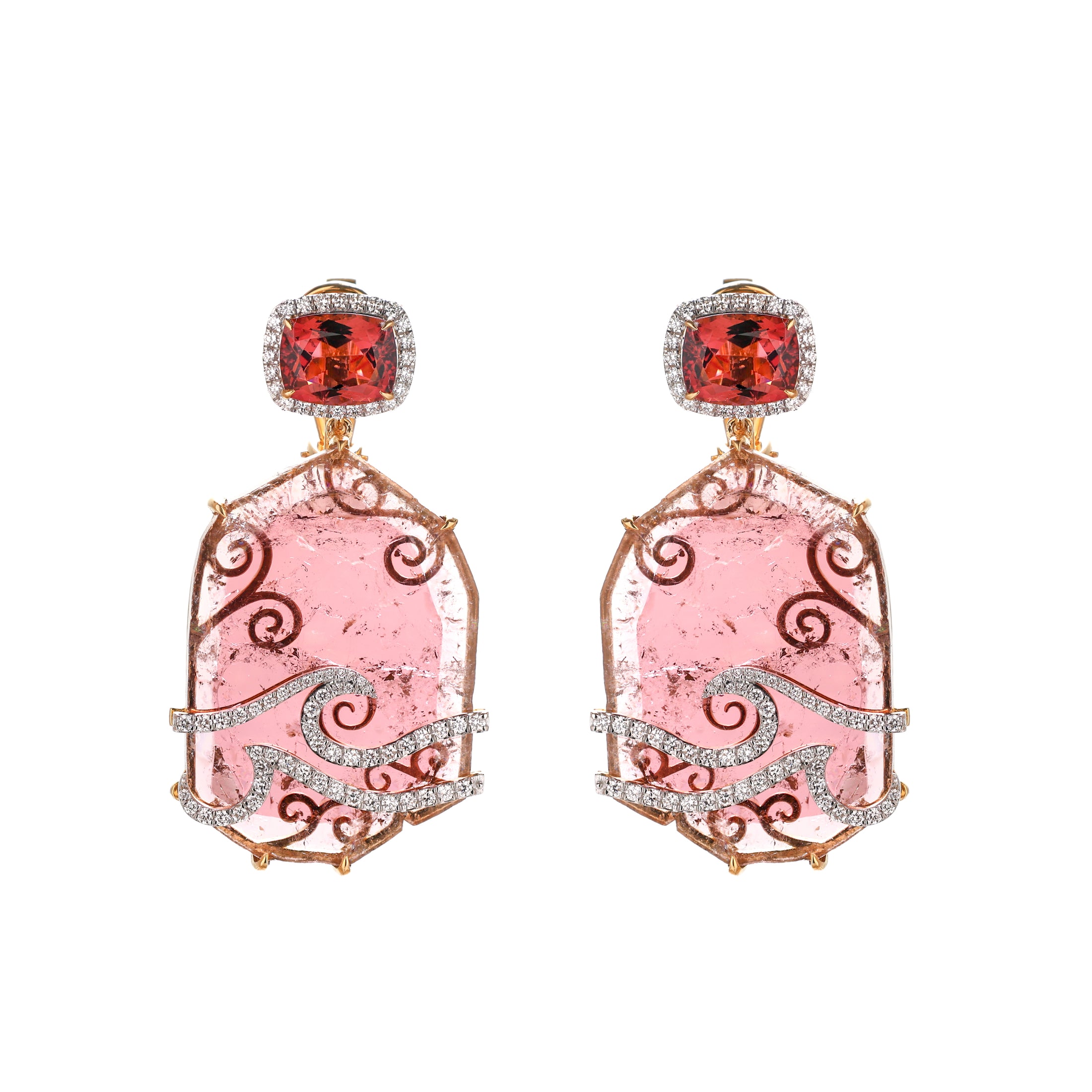 Natural Tourmaline 18K gold earrings close-up detail - NFJSD-1702