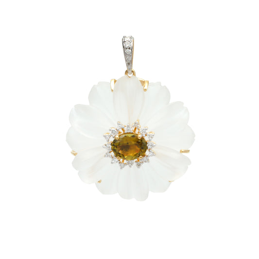 Natural Crystal Carving and Tourmaline 18K gold pendant side angle - NFJSD-1734
