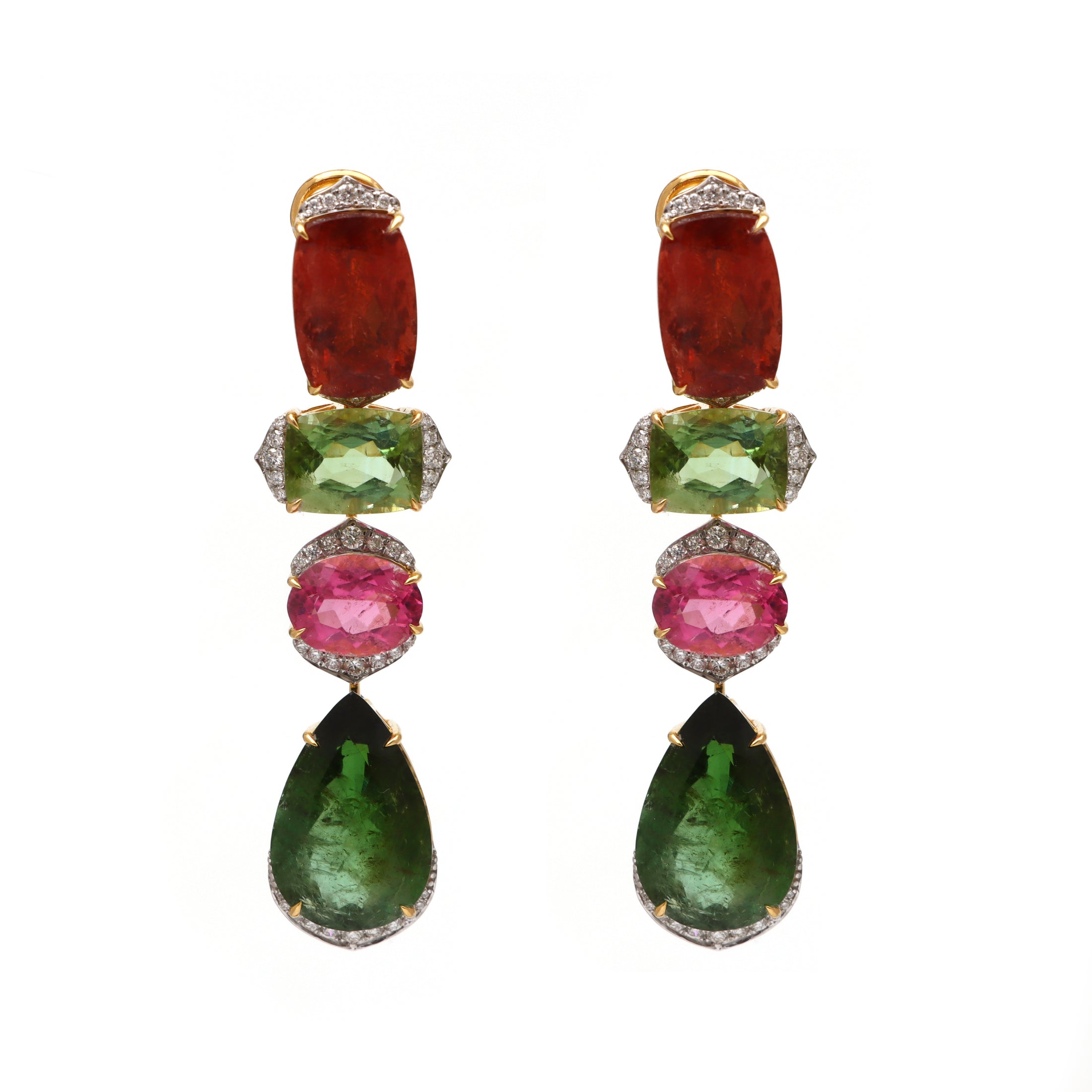 Natural Tourmaline Mix 18K gold earrings front view - NFJSD-1652
