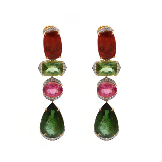Natural Tourmaline Mix 18K gold earrings front view - NFJSD-1652