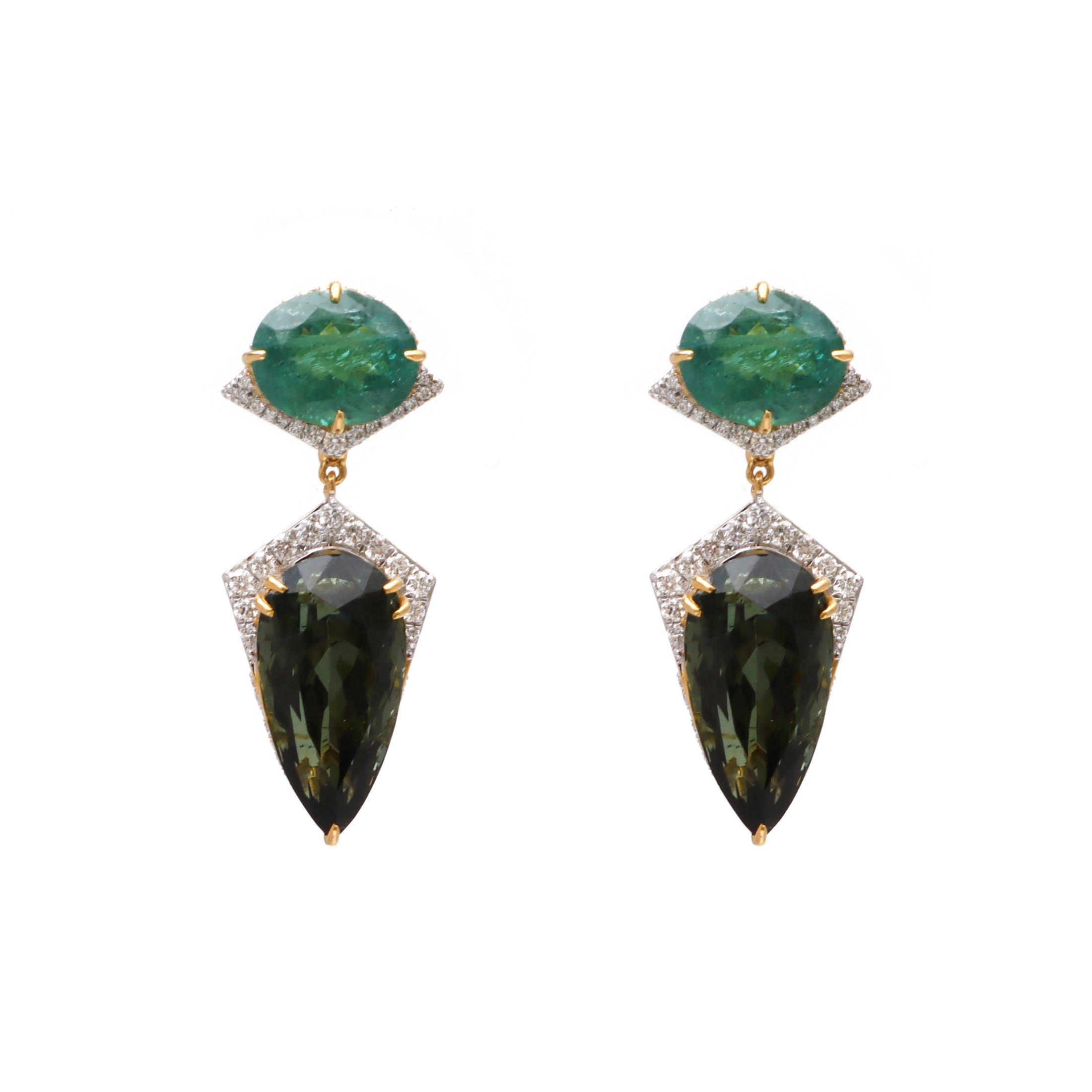 Natural Tourmaline Mix 18K gold earrings top view - NFJSD-1668