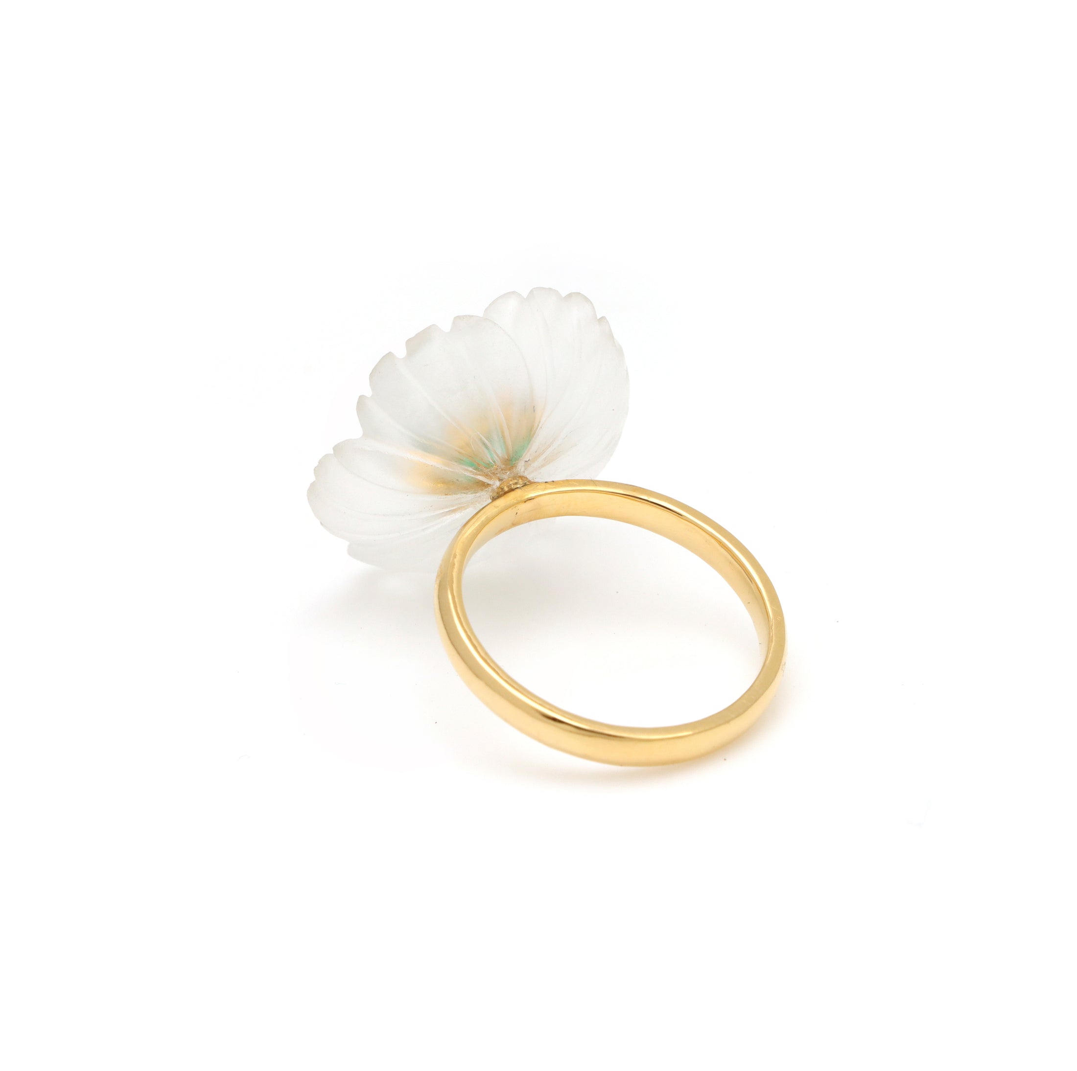 Natural Crystal Carving and Emerald 18K gold ring top view - NFJSD-1763