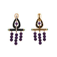 Load image into Gallery viewer, Natural Amethyst and Black Onyx 18K gold earrings close-up detail - NFJSD-1639
