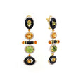 Load image into Gallery viewer, Natural Black Onyx and Tourmaline 18K gold earrings on-hand view - NFJSD-1786
