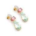 Load image into Gallery viewer, Natural Aquamarine and Tourmaline 18K gold earrings front view - NFJSD-1534
