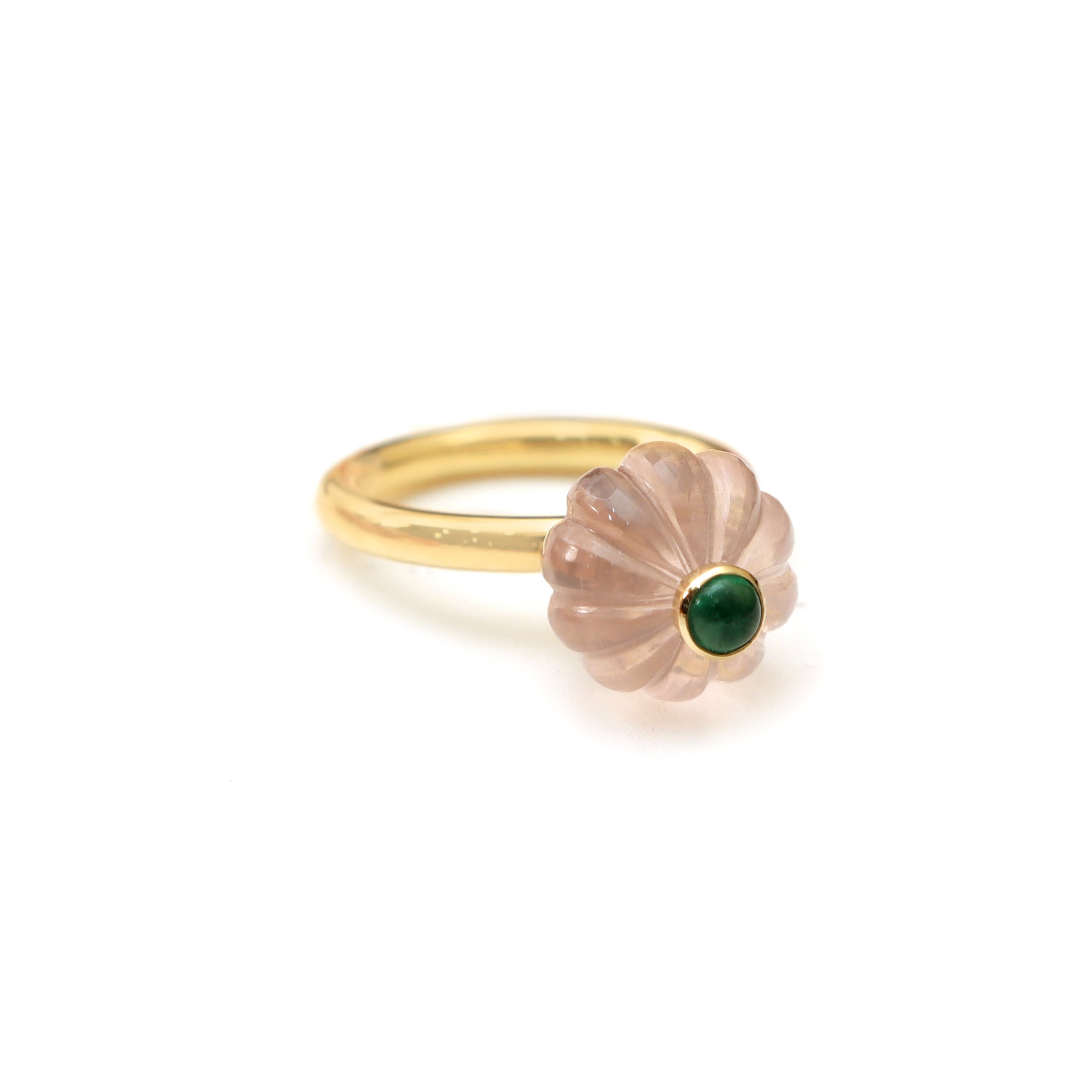 Natural Rose Quartz and Emerald 14K gold ring front view - NFJSD-1967