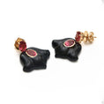 Load image into Gallery viewer, Natural Tourmaline Oval Cut and Black Onyx Carving 14K gold earrings side angle - NFJSD-1033
