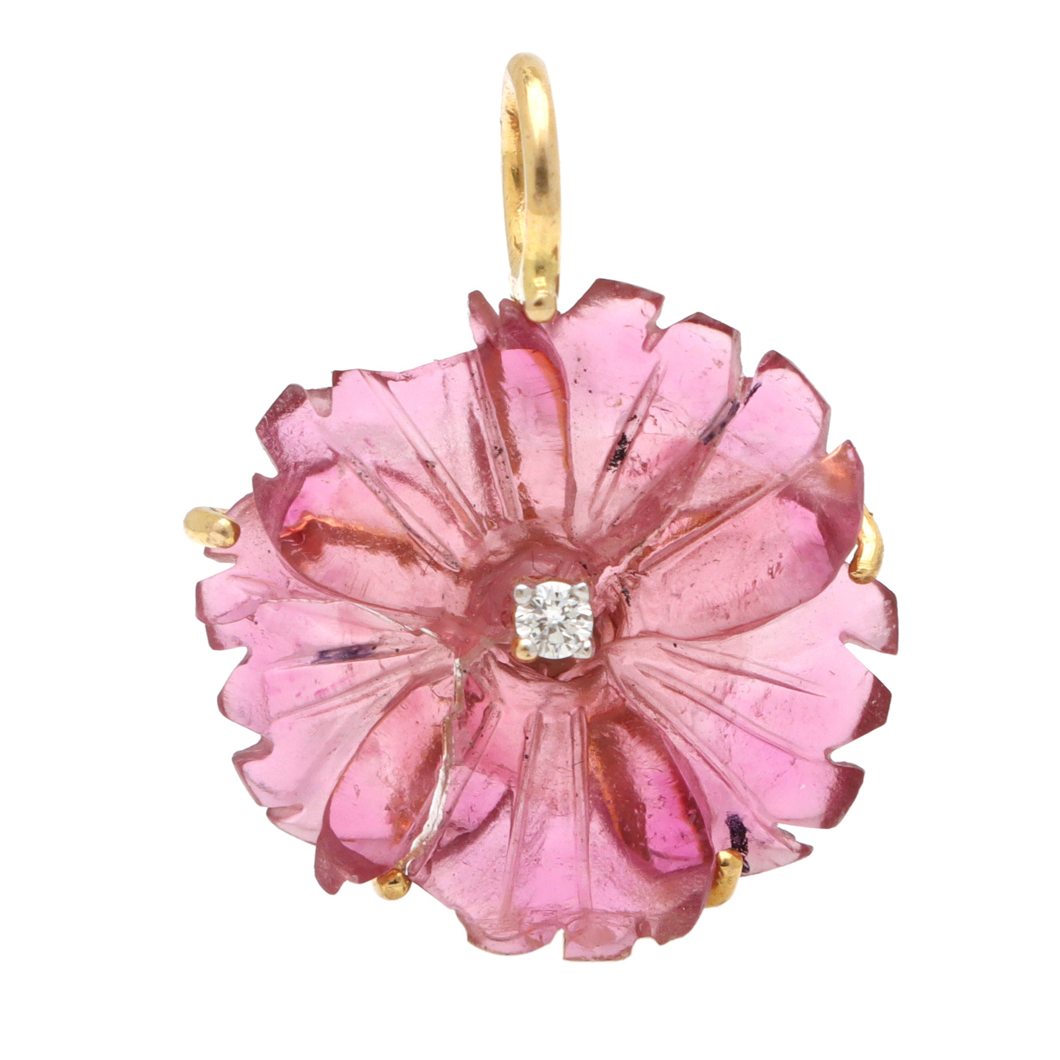 Natural Tourmaline Carving Flower 14K gold charm top view - NFJSD-1268