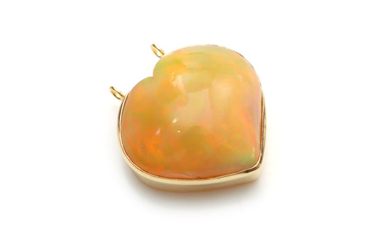 Natural Ethiopian Opal Heart Cabs 14K gold pendant front view - NFJSD-1238