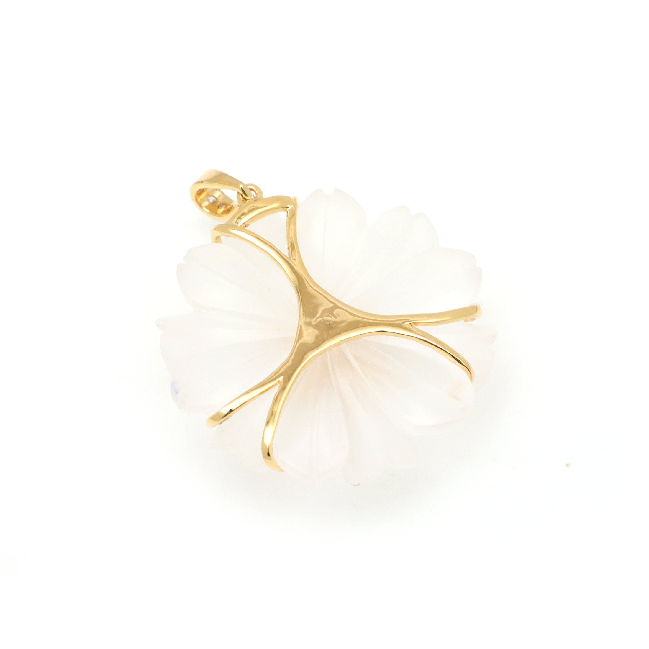 Natural Crystal Carving and Tourmaline 18K gold pendant side angle - NFJSD-1714