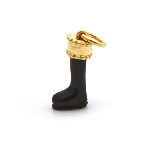 Natural Black Onyx Foot 14K gold charm side angle - NFJSD-1330