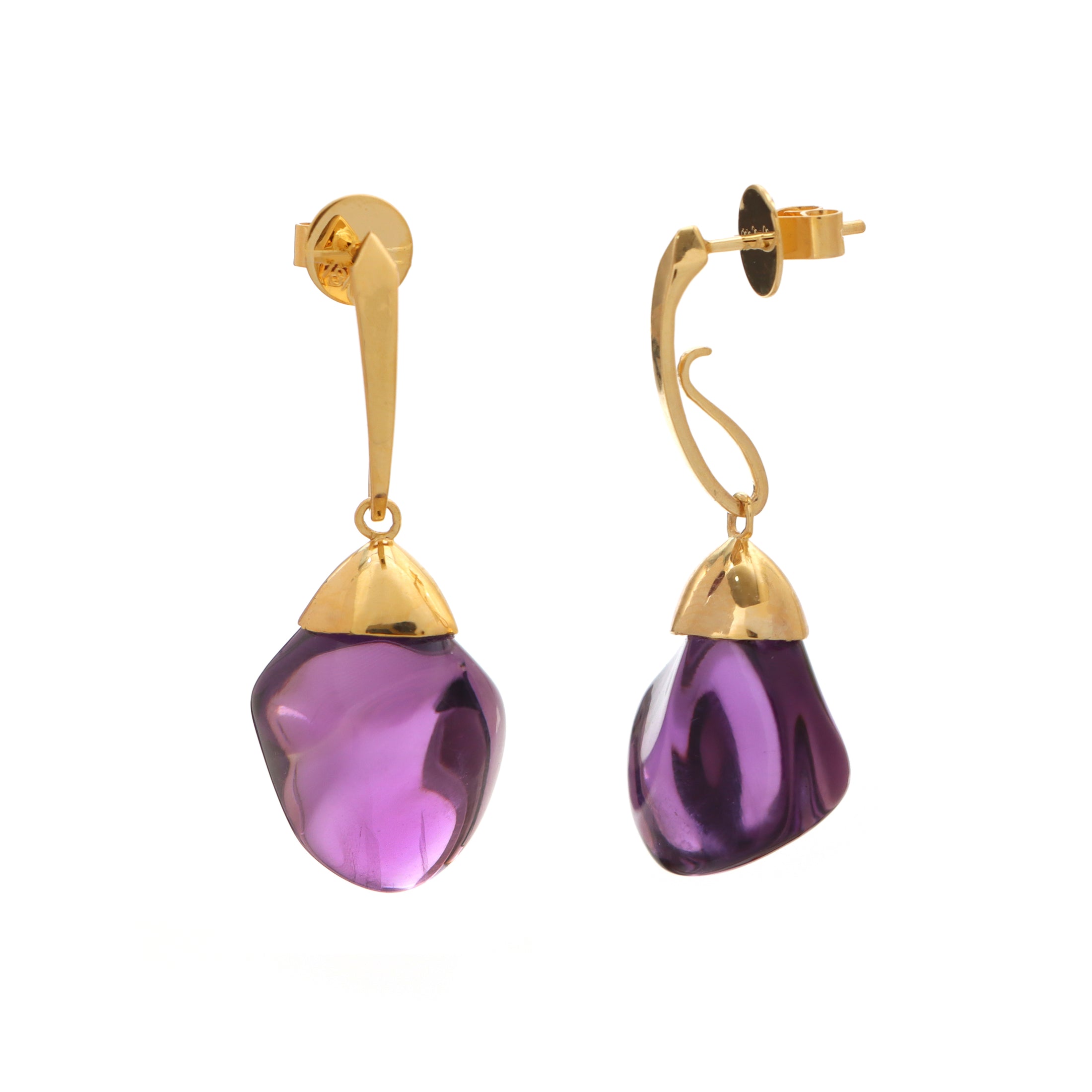 Natural Amethyst 18K gold earrings close-up detail - NFJSD-1479