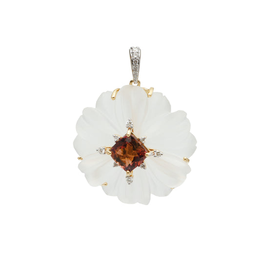 Natural Crystal Carving and Tourmaline 18K gold pendant front view - NFJSD-1717