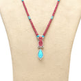 Load image into Gallery viewer, Natural Turquoise and Tourmaline 18K gold necklace side angle - NFJSD-1960
