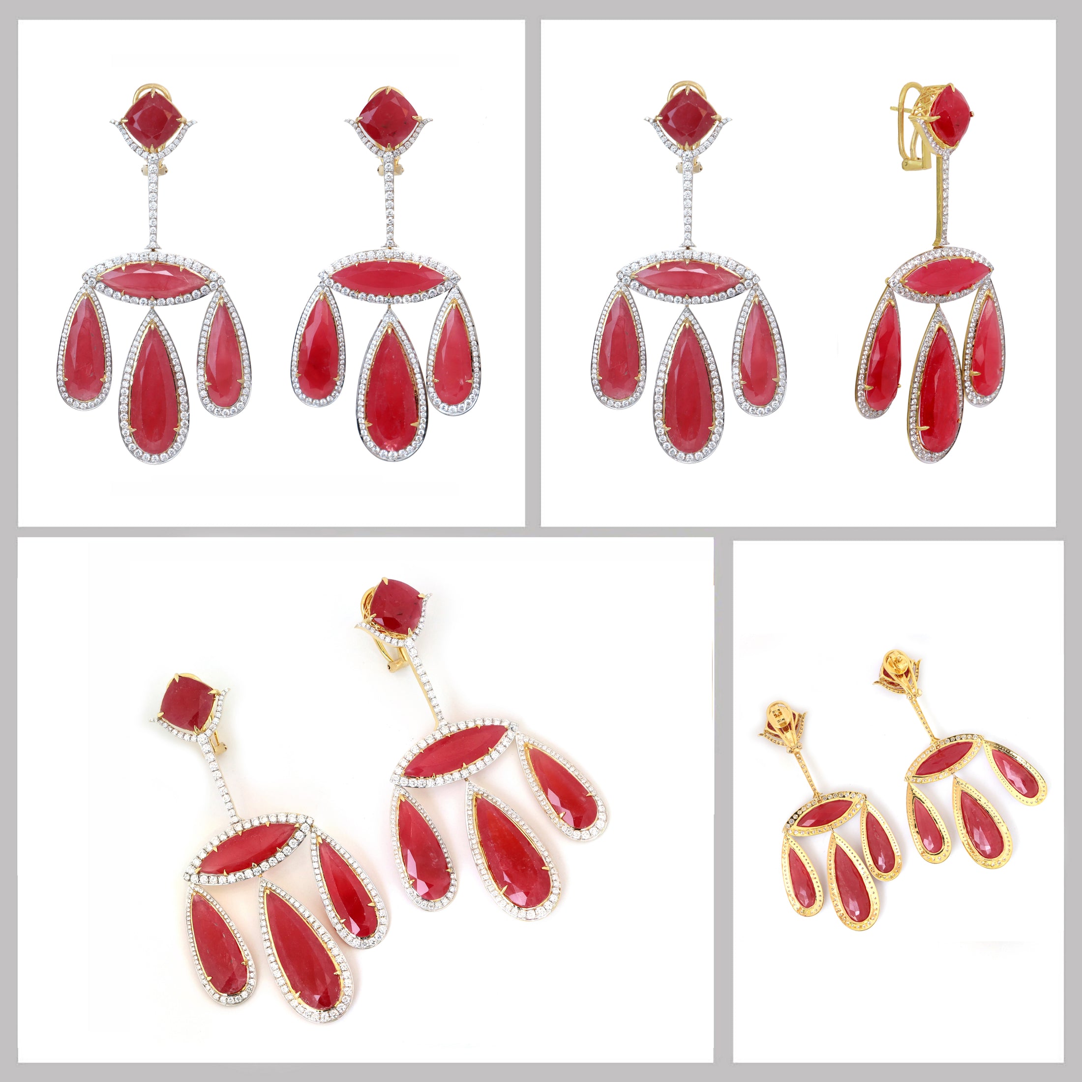 Natural Rhodonite 18K gold earrings top view - NFJSD-1817