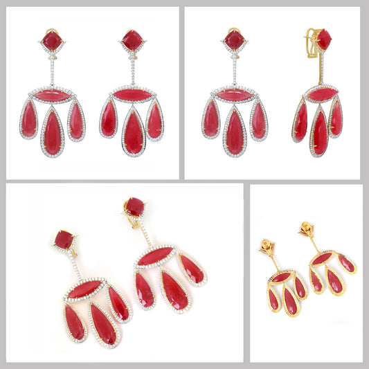 Natural Rhodonite 18K gold earrings top view - NFJSD-1817