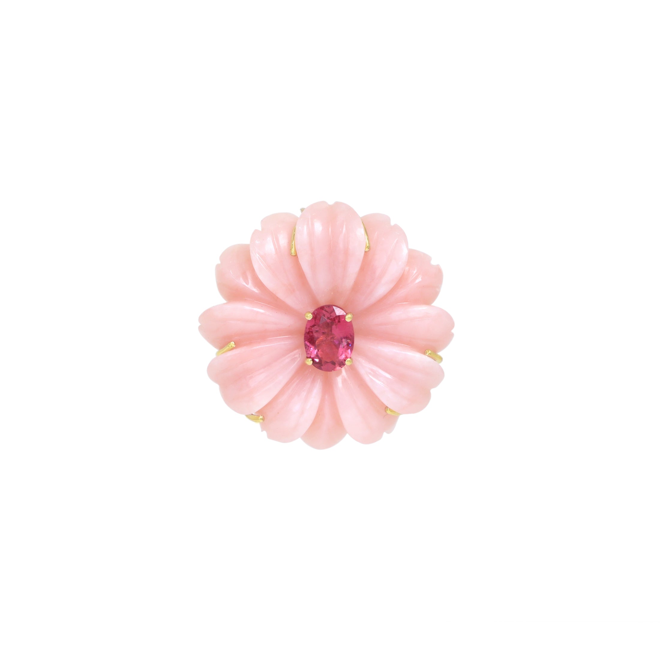 Natural Pink Opal and Tourmaline 14K gold pendant lifestyle shot - NFJSD-1541