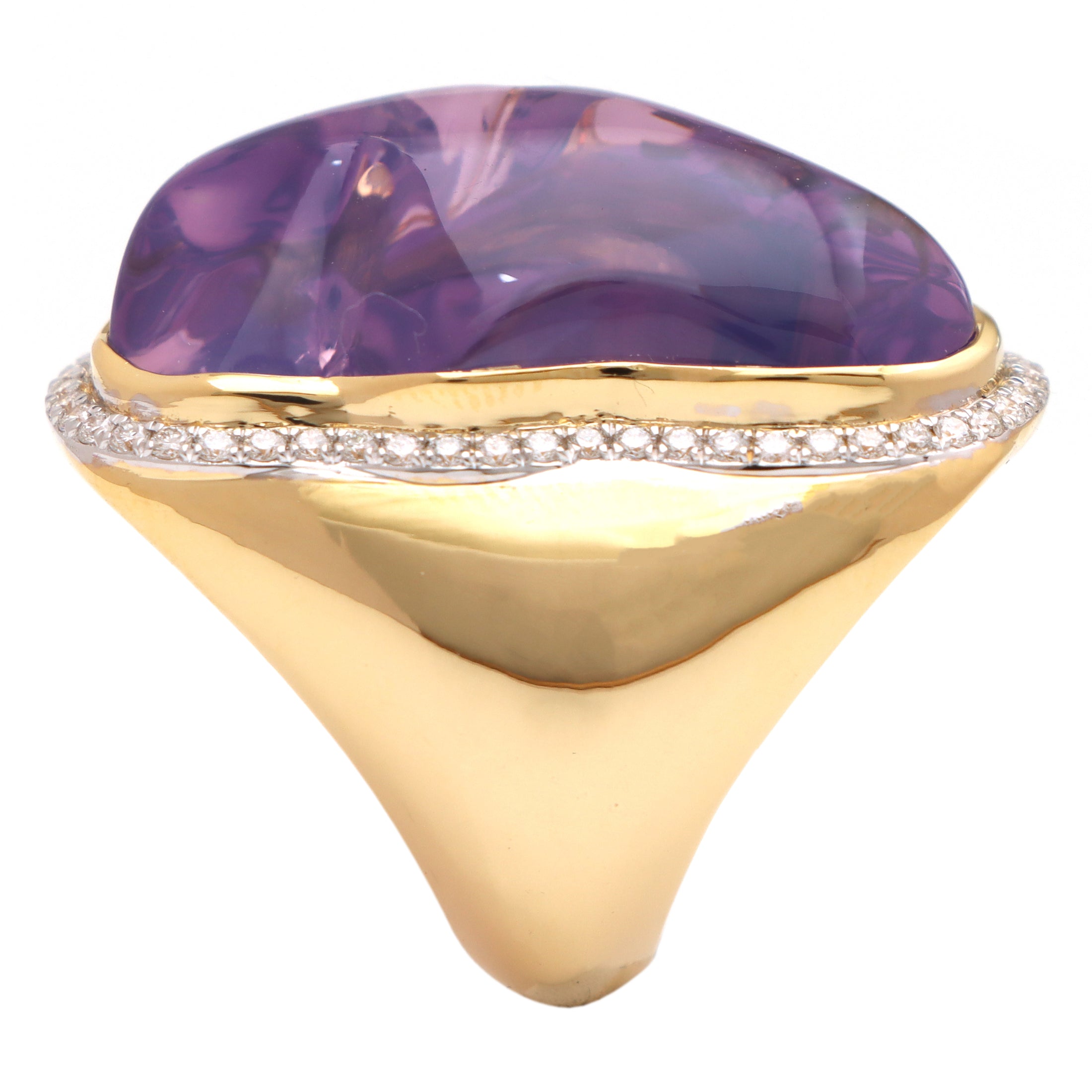 Natural Lavender Quartz Organic Tumble 14K gold ring top view - NFJSD-1159