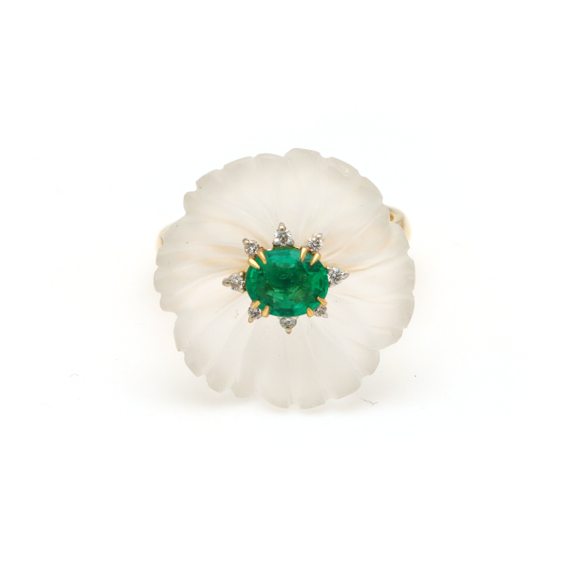 Natural Crystal Carving and Emerald 18K gold ring back view - NFJSD-1763