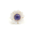 Load image into Gallery viewer, Natural Tanzanite Round Cab and White Agate Carving Flower 14K gold ring front view - NFJSD-1244
