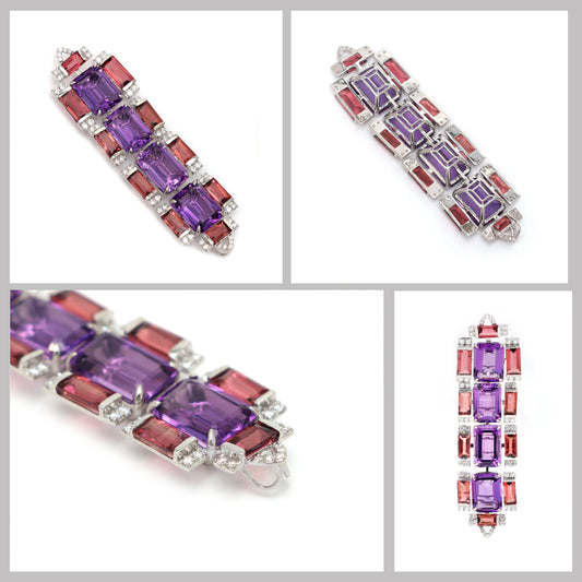 Natural Amethyst and Tourmaline 18K gold pendant top view - NFJSD-1795