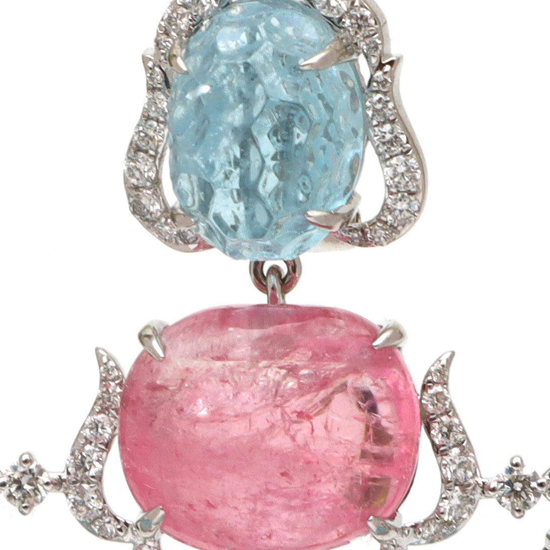 Natural Tourmaline Mix and Aqua 18K gold earrings top view - NFJSD-1658