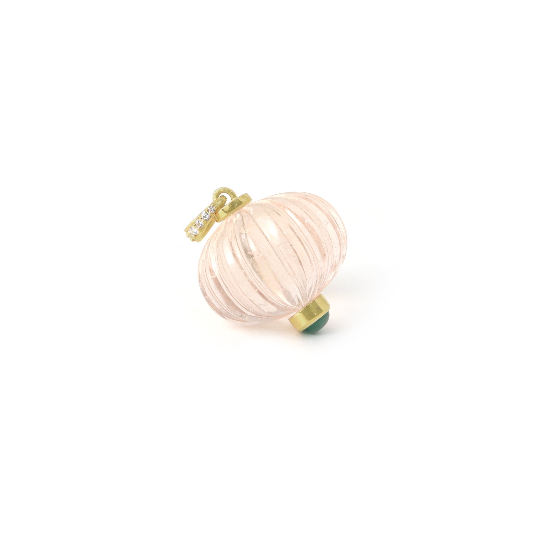 Natural Morganite and Emerald 14K gold pendant top view - NFJSD-1990