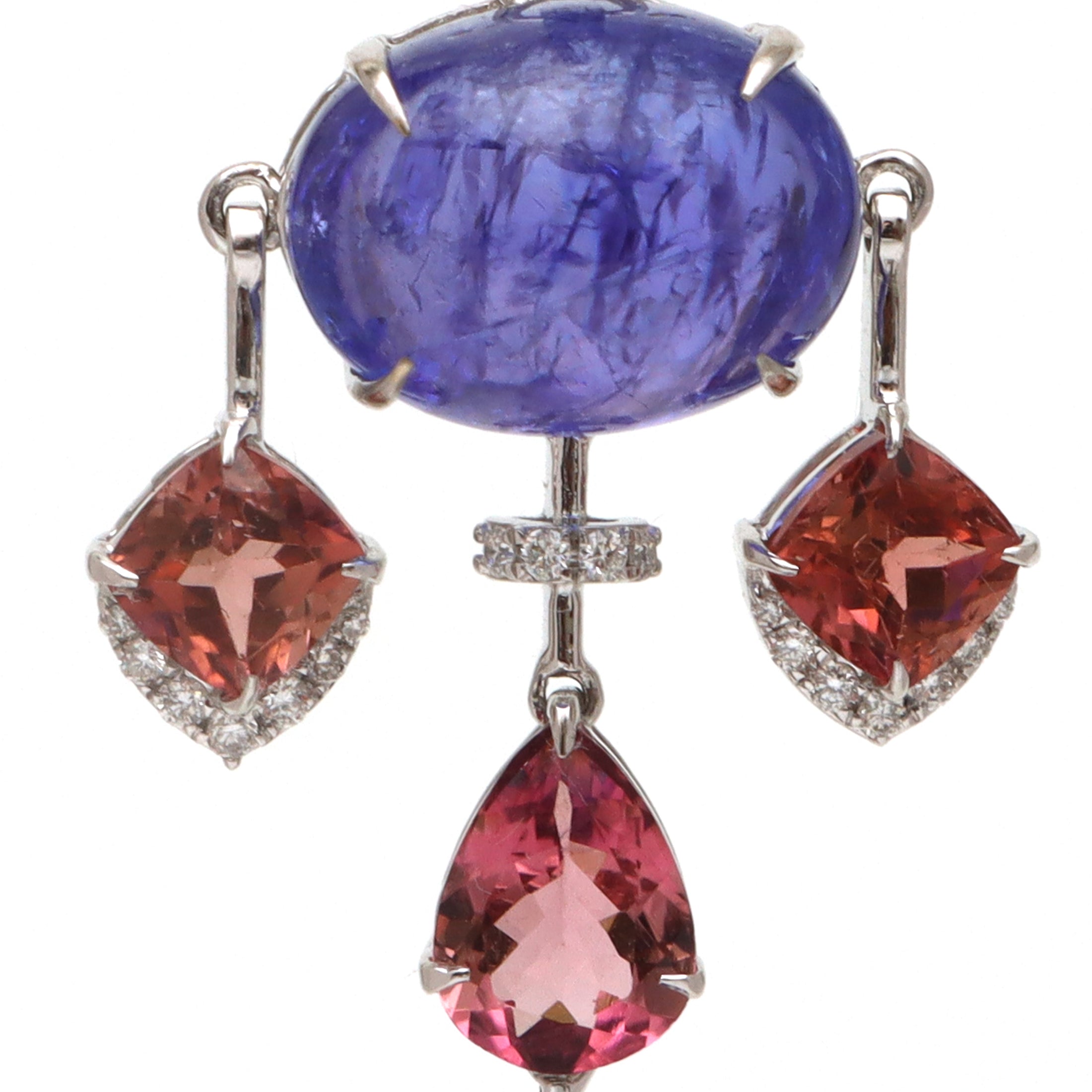 Natural Tourmaline and Tanzanite 18K gold earrings top view - NFJSD-1640