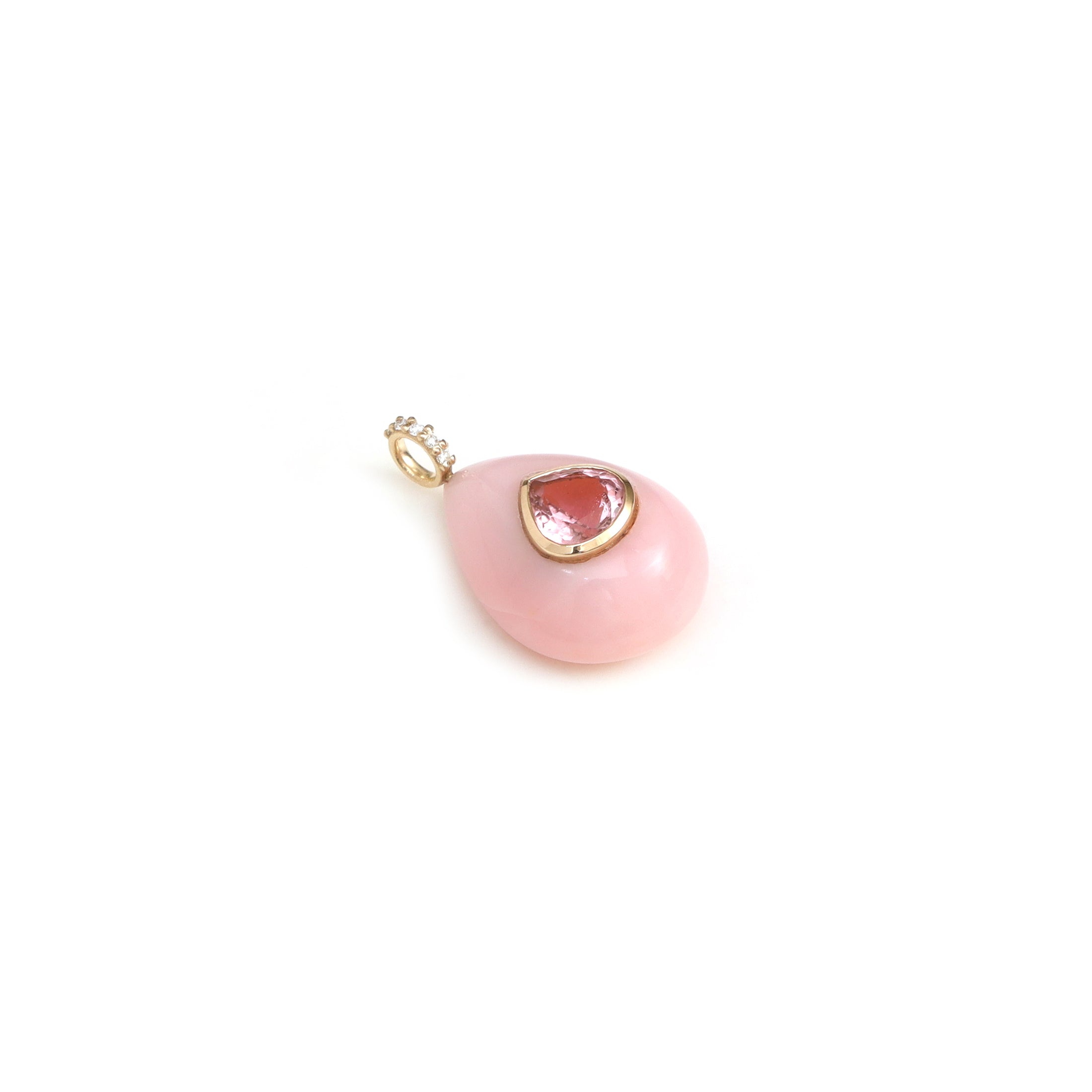 Natural Pink Opal and Pink Tourmaline 14K gold pendant front view - NFJSD-2045
