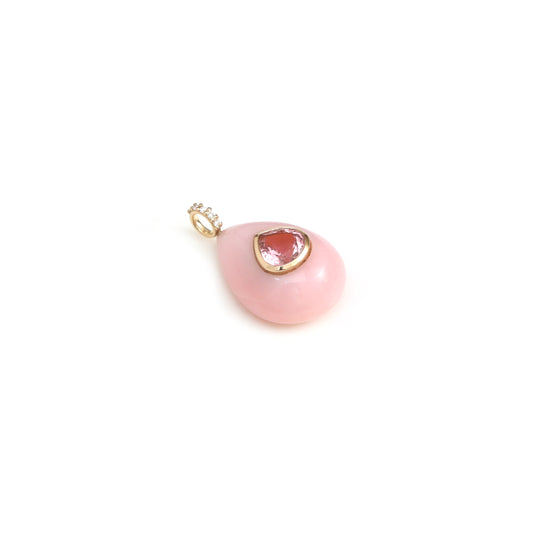Natural Pink Opal and Pink Tourmaline 14K gold pendant front view - NFJSD-2045