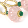 Load image into Gallery viewer, Natural Rose Quartz and Emerald 14K gold earrings side angle - NFJSD-1913
