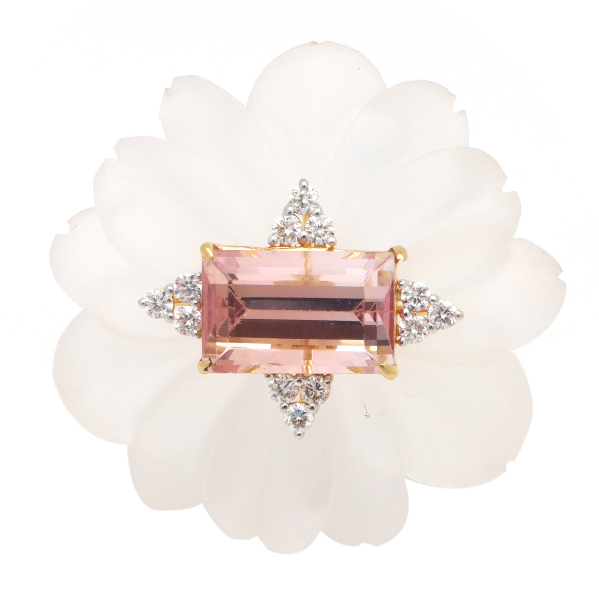 Natural Crystal Carving and Tourmaline 14K gold ring close-up detail - NFJSD-1647