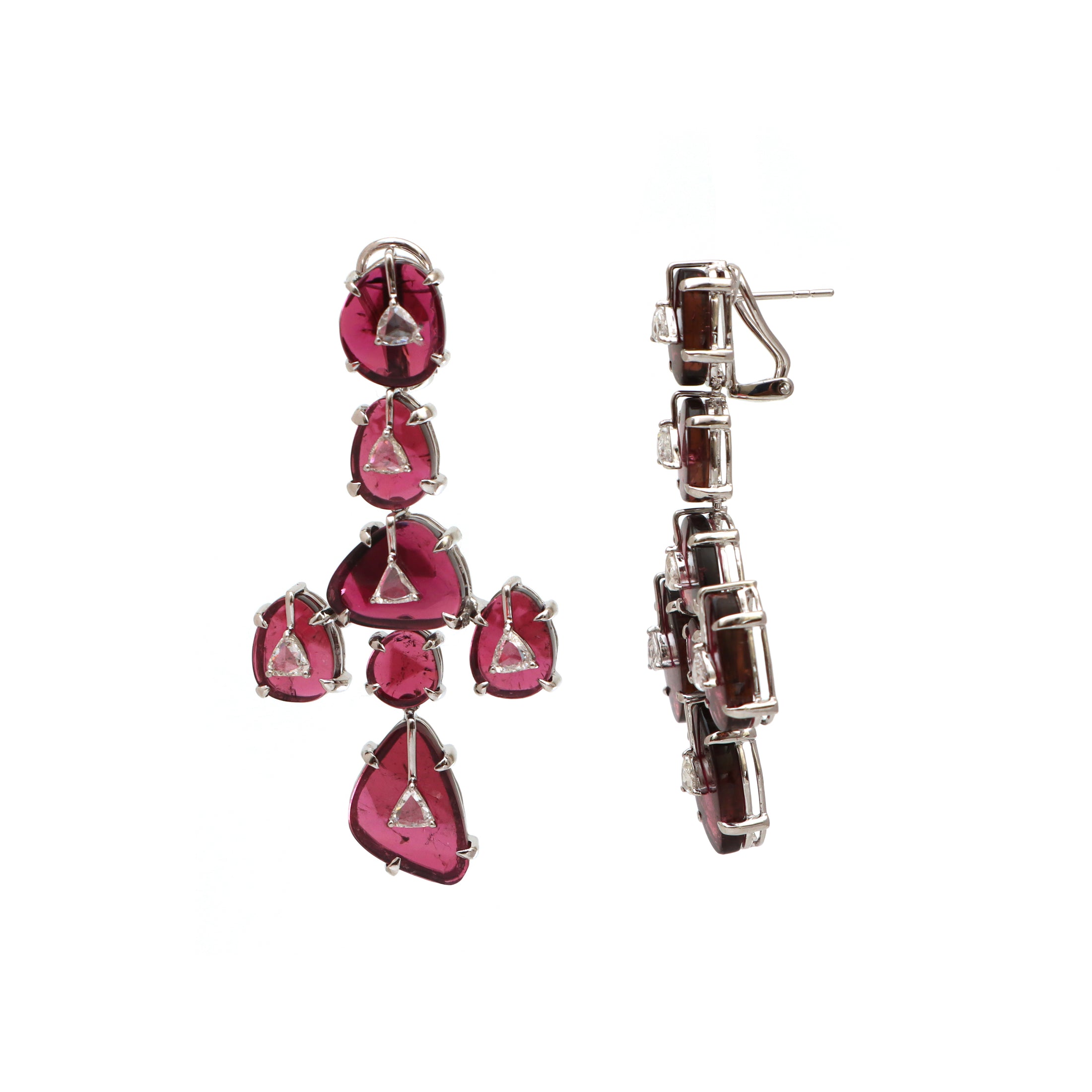 Natural Tourmaline 18K gold earrings side angle - NFJSD-1575