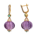 Load image into Gallery viewer, Natural Amethyst and Emerald 18K gold earrings side angle - NFJSD-1601
