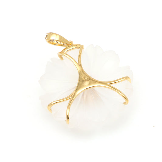 Natural Crystal Carving and Tourmaline 18K gold pendant side angle - NFJSD-1713