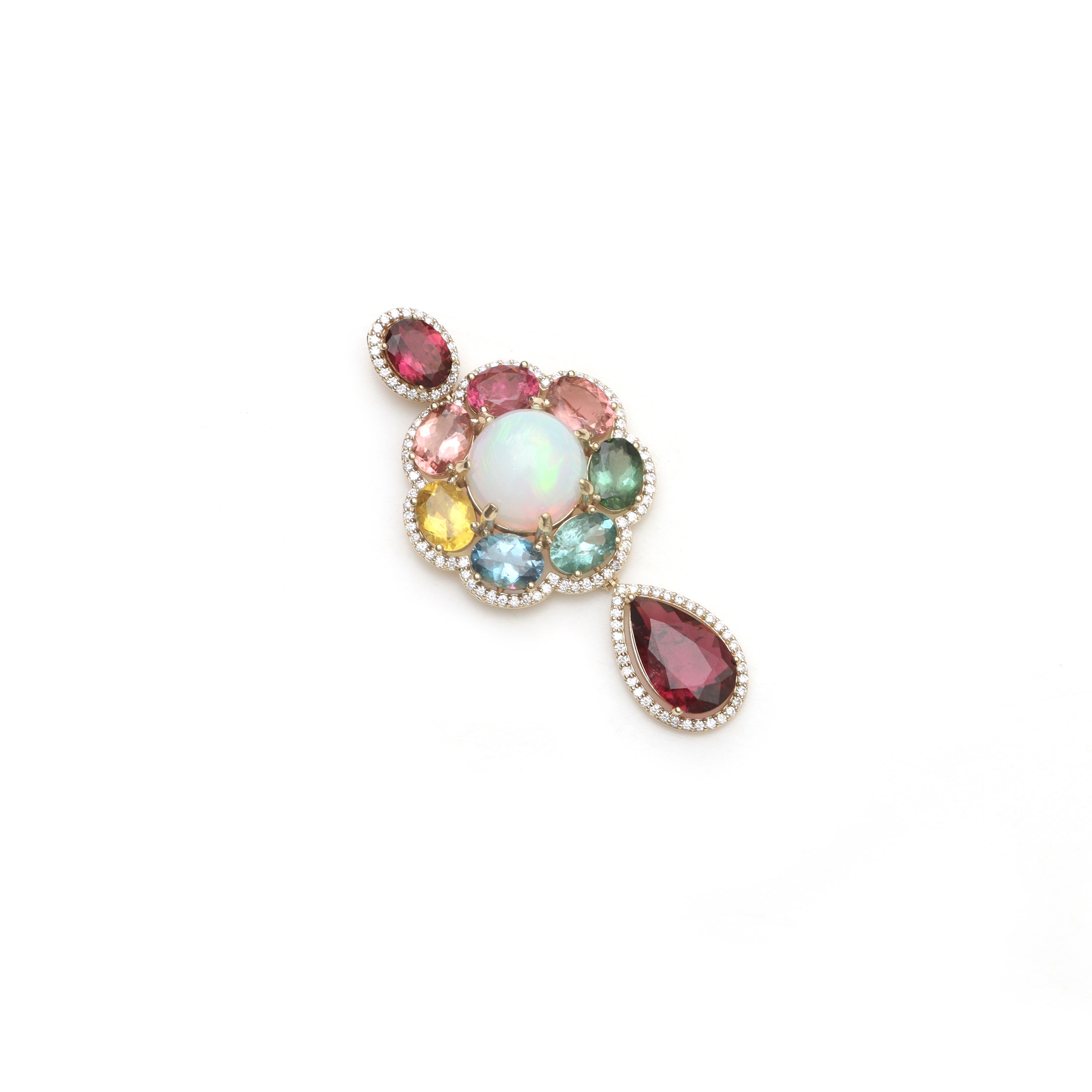 Natural Ethiopian Opal and Tourmaline 14K gold pendant front view - NFJSD-1851