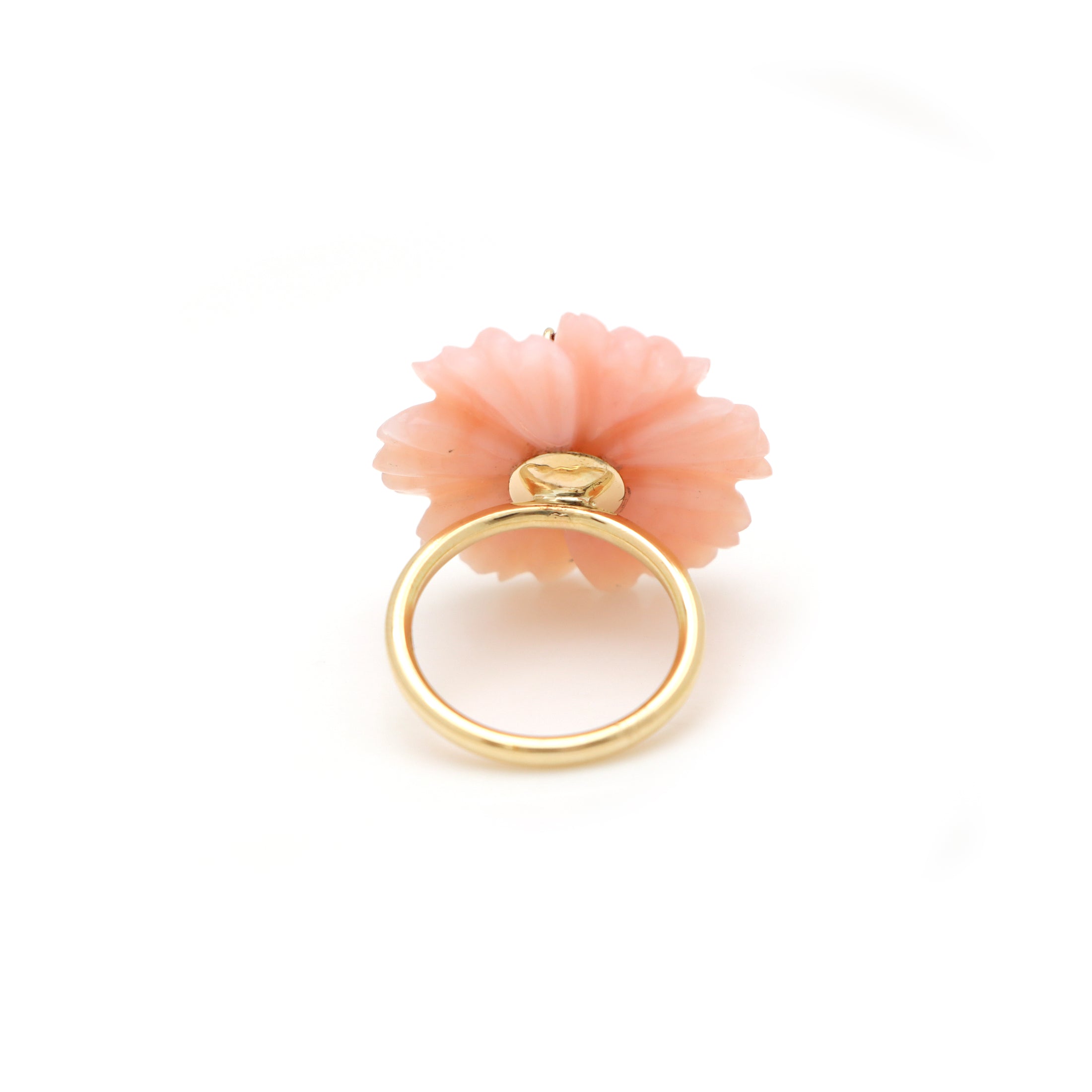 Natural Pink Opal and Pink Tourmaline 14K gold ring close-up detail - NFJSD-1568