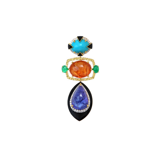 Natural Imperial topaz and Turquoise 18K gold pendant front view - NFJSD-1818