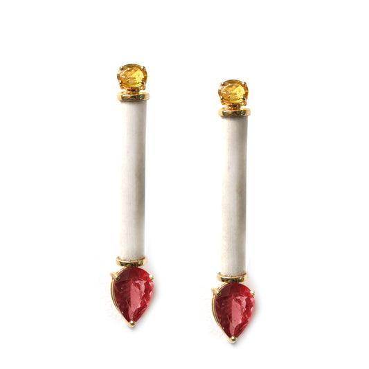 Natural Tourmaline and White Agate 14K gold earrings front view - NFJSD-1370
