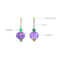 Load image into Gallery viewer, Natural Amethyst and Emerald 18K gold earrings top view - NFJSD-1778
