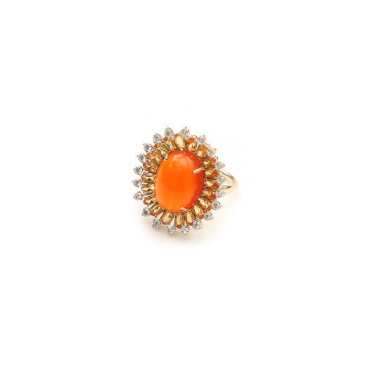 Natural Carnelian and Spessartite 14K gold ring front view - NFJSD-2010