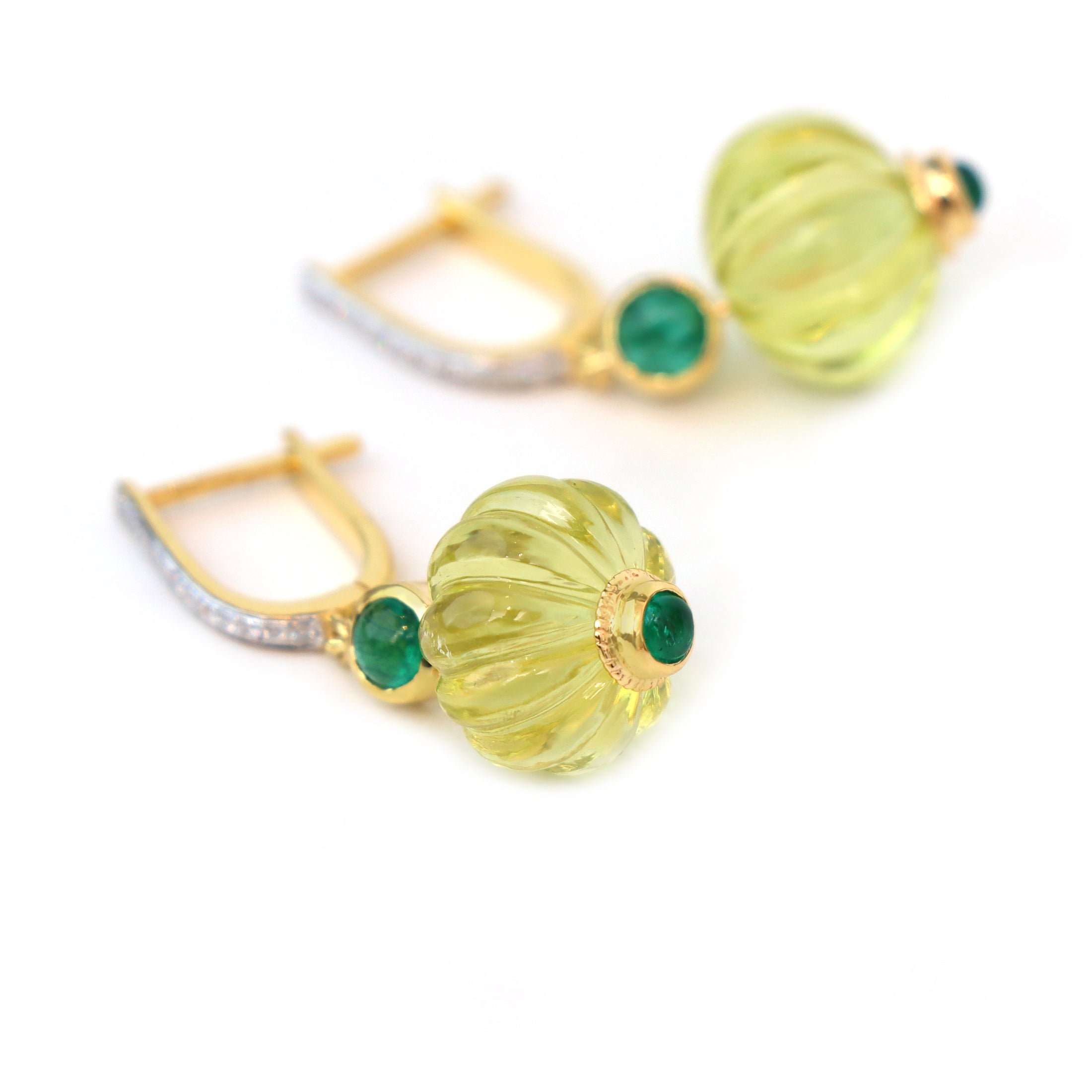 Natural Lemon Quartz and Emerald 18K gold earrings lifestyle shot - NFJSD-1789