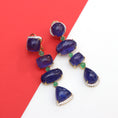 Load image into Gallery viewer, Natural Emerald and Tanzanite 18K gold earrings top view - NFJSD-1460
