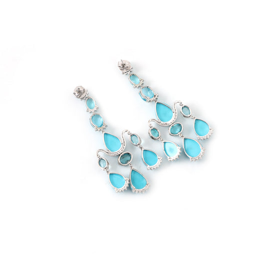 Natural Apatite and Turquoise 18K gold earrings top view - NFJSD-1849