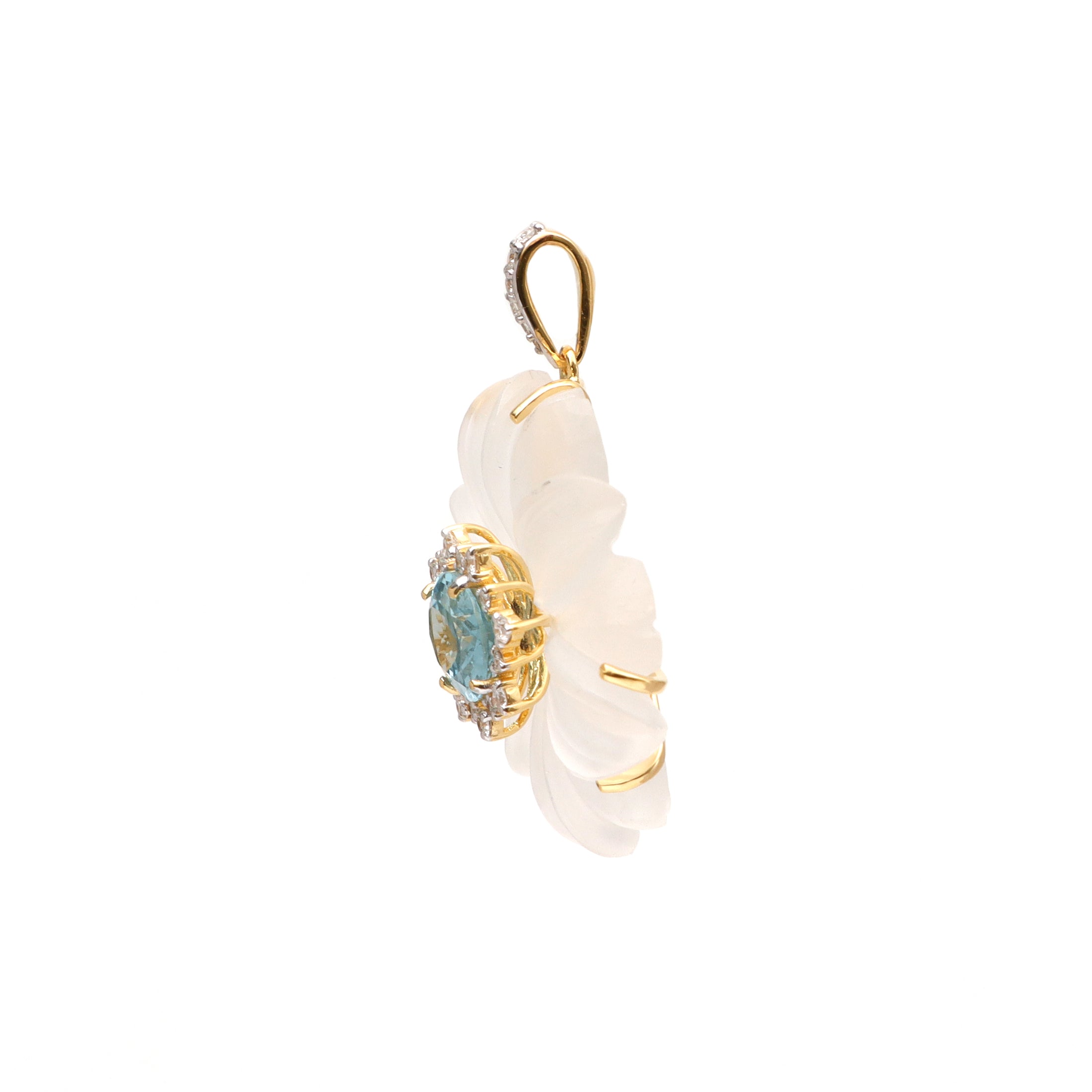 Natural Crystal Carving and Aqua 18K gold pendant top view - NFJSD-1712